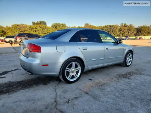 2007 Audi A4 2 VIN WAUAF78E07A035974 фото 3