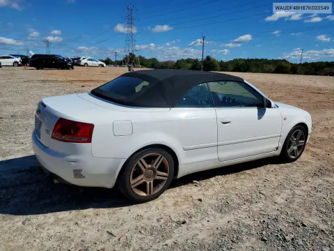 2007 Audi A4 2.0T Cabriolet Quattro VIN WAUDF48H87K033549 фото 3