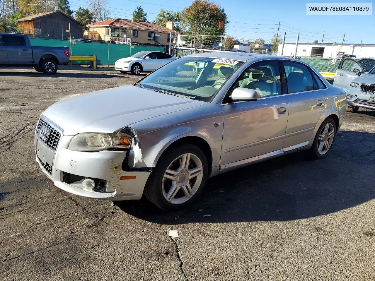 2008 Audi A4 2.0T Quattro VIN WAUDF78E08A110879 фото 1