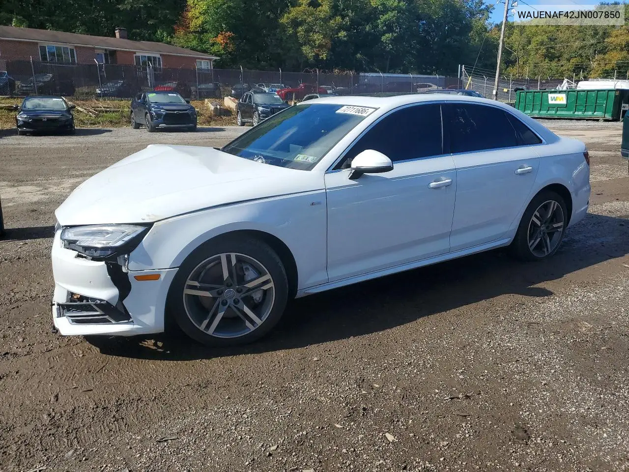 2018 Audi A4 Premium Plus VIN WAUENAF42JN007850 фото 1