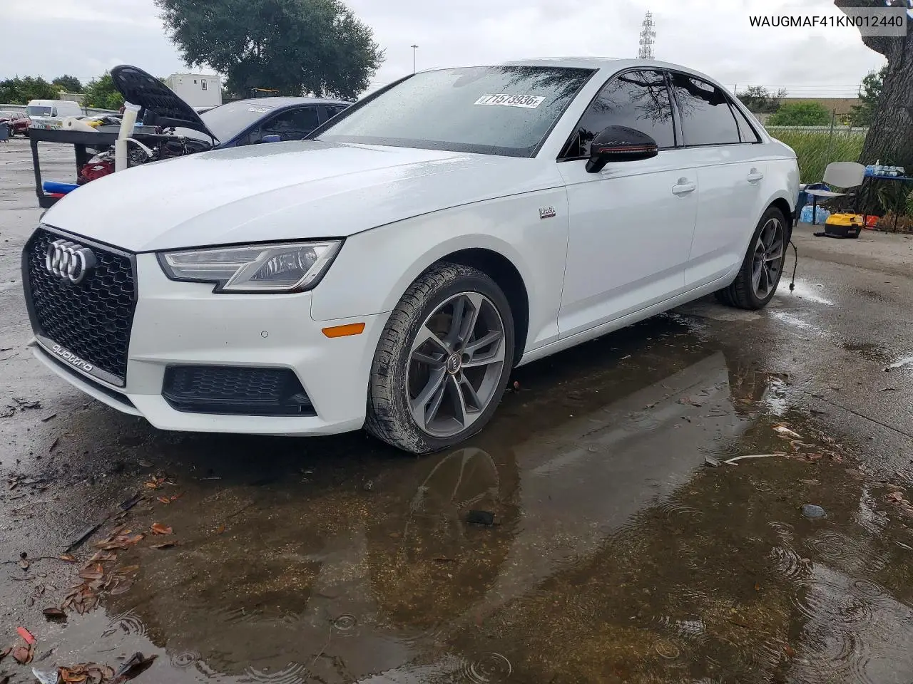 2019 Audi A4 Premium VIN WAUGMAF41KN012440 фото 1