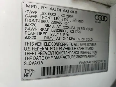 2017 AUDI Q7 VIN WA1VAAF79HD026530 фото 13