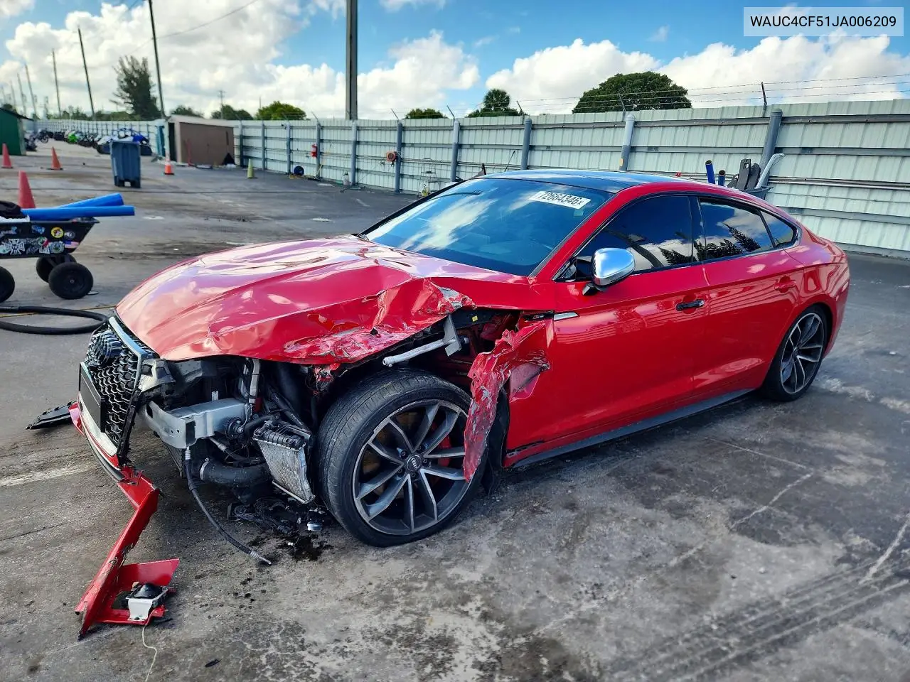 2018 Audi S5 Prestige VIN WAUC4CF51JA006209 фото 1