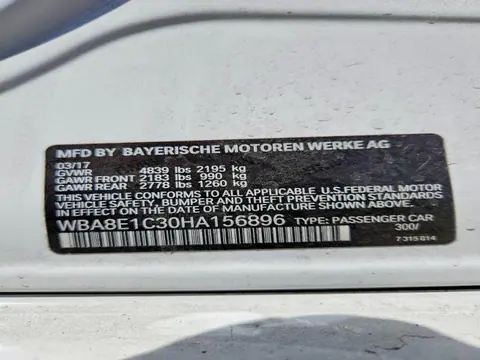 2017 BMW 330e VIN WBA8E1C30HA156896 фото 12