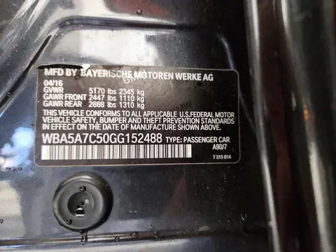 WBA5A7C50GG152488 — 2016 BMW 5ER, Механические повреждения, фото до ремонта
