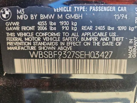 1995 BMW M3 VIN WBSBF9327SEH03427 фото 12