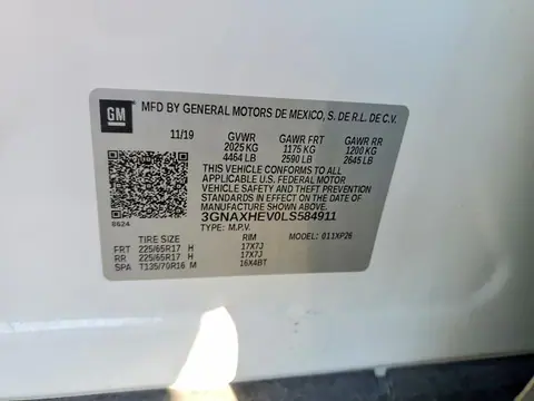 2020 CHEVROLET EQUINOX VIN 3GNAXHEV0LS584911 фото 12