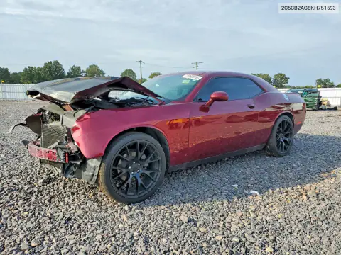 2C3CDZAG8KH751593 — 2019 Dodge Challenger, Передняя часть, фото до ремонта