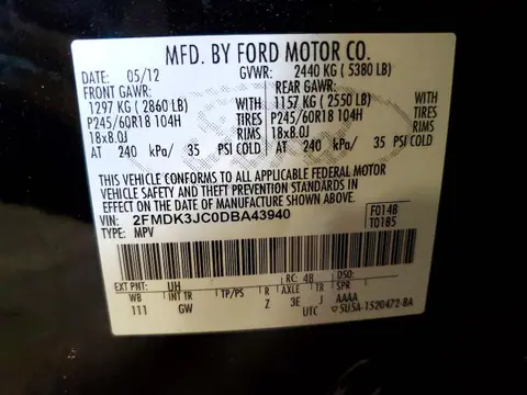 2013 FORD EDGE VIN 2FMDK3JC0DBA43940 фото 13