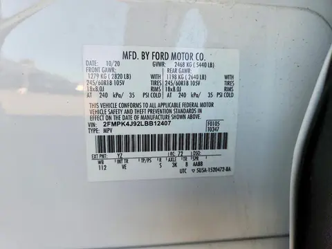2FMPK4J92LBB12407 — 2020 Ford EDGE, Передняя часть, фото до ремонта