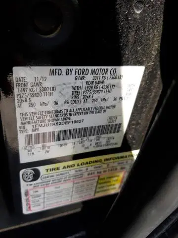 2013 FORD EXPEDITION LIMITED VIN 1FMJU1K52DEF19627 фото 12