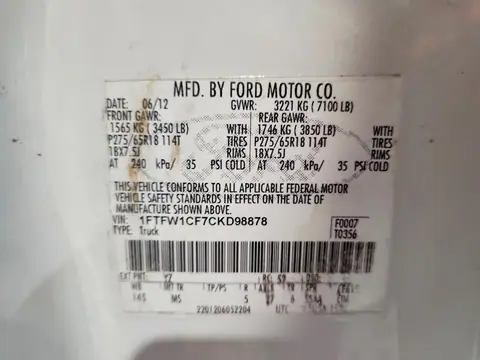 2012 FORD F150 VIN 1FTFW1CF7CKD98878 фото 12