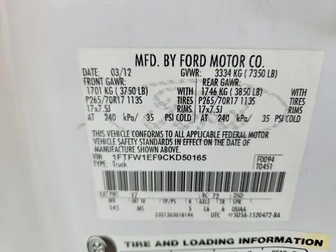 2012 FORD F150 VIN 1FTFW1EF9CKD50165 фото 23