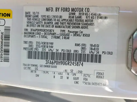 2016 FORD FUSION VIN 3FA6P0H90GR245874 фото 12