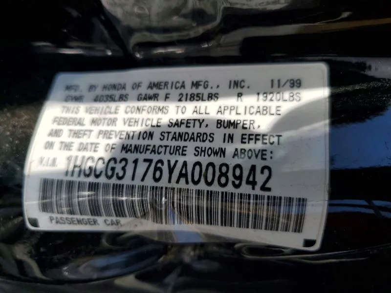 1HGCG3176YA008942 лот 61392046