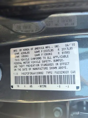 2010 Honda Accord Lx VIN 1HGCP2F3XAA120892 фото 12