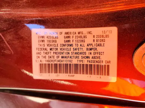 2014 HONDA ACCORD VIN 1HGCR2F34EA113162 фото 12