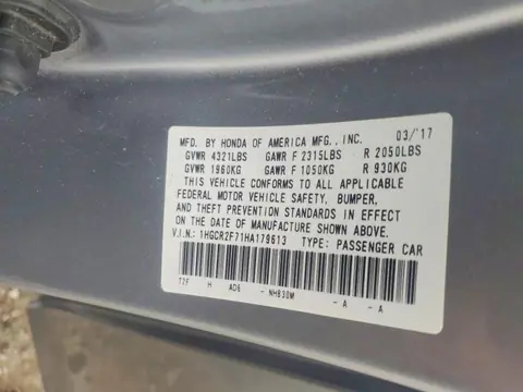 2017 HONDA ACCORD VIN 1HGCR2F71HA179613 фото 12