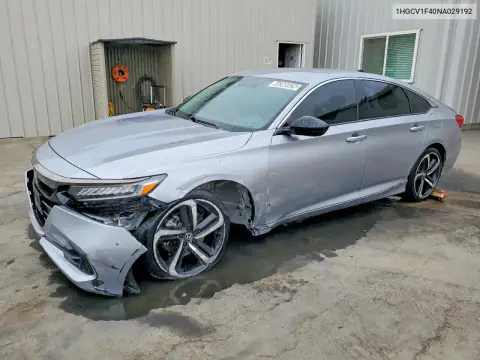 1HGCV1F40NA029192 — 2022 Honda Accord, Передняя часть, фото до ремонта