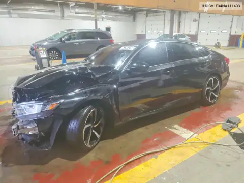 1HGCV1F34NA111403 — 2022 Honda Accord, Передняя часть, фото до ремонта