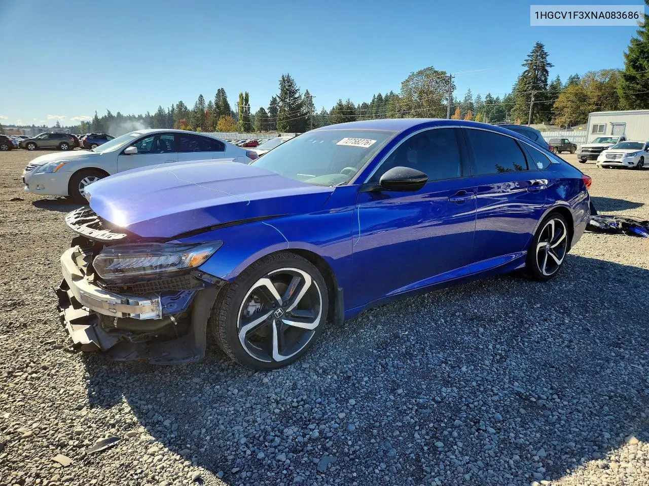 2022 Honda Accord Sport VIN 1HGCV1F3XNA083686 фото 1