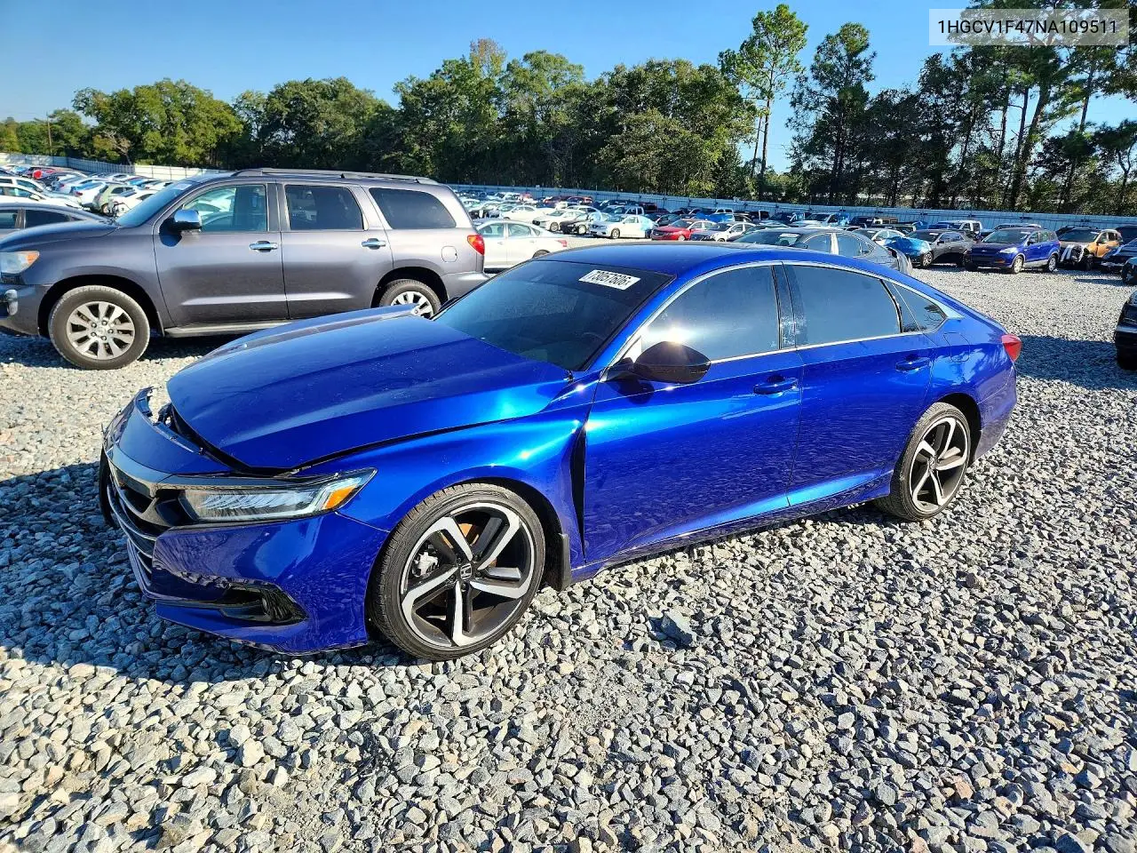 1HGCV1F47NA109511 Honda Accord 2022 — повреждение Передняя часть, фото до ремонта