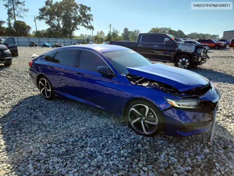 1HGCV1F47NA109511 — 2022 Honda Accord, фото 4 с аукциона Copart, Передняя часть