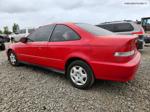 2000 Honda Civic Ex VIN 1HGEJ8247YL096111 фото 2