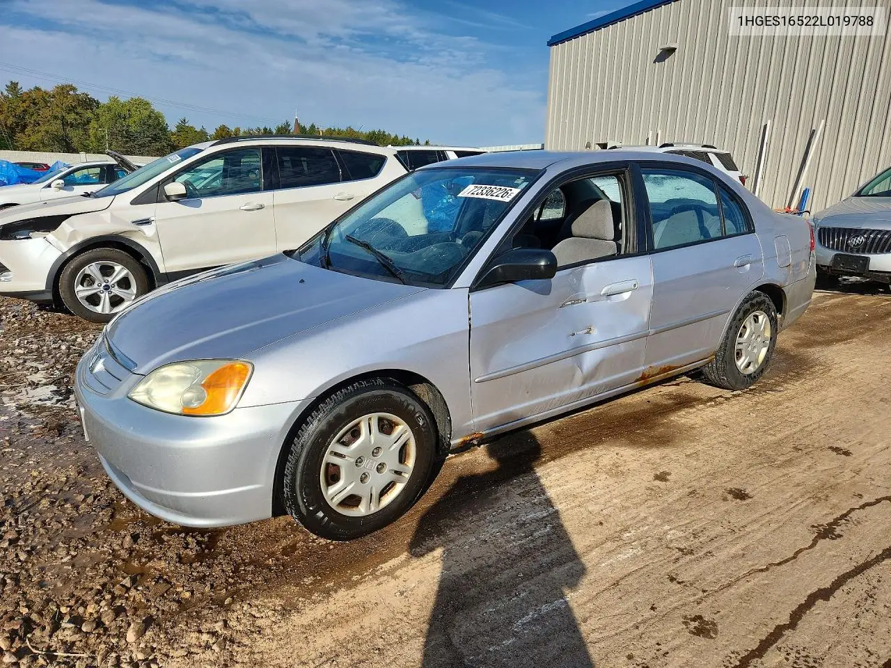 2002 Honda Civic Lx VIN 1HGES16522L019788 фото 1