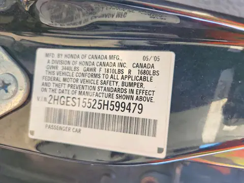 2005 HONDA CIVIC VIN 2HGES15525H599479 фото 12
