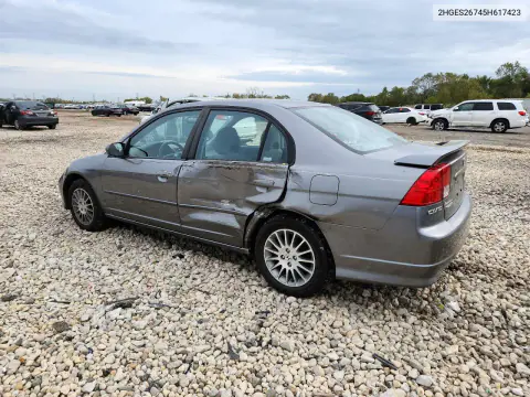 2005 Honda Civic Ex VIN 2HGES26745H617423 фото 2