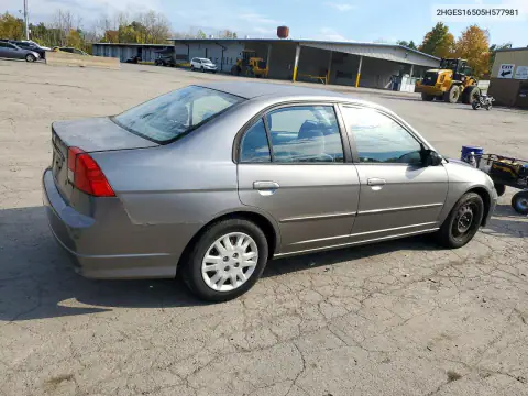 2HGES16505H577981 — 2005 Honda Civic, фото 3 с аукциона Copart, Передняя часть
