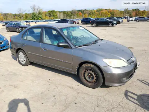 2HGES16505H577981 — 2005 Honda Civic, фото 4 с аукциона Copart, Передняя часть