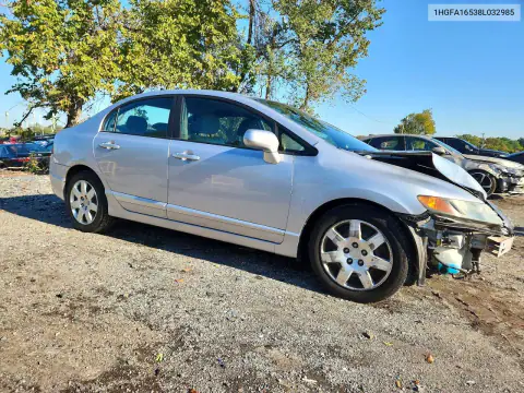 1HGFA16538L032985 — 2008 Honda Civic, фото 4 с аукциона Copart 15.10.2026, Передняя часть