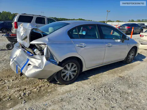 2012 Honda Civic Lx VIN 19XFB2F53CE036702 фото 3