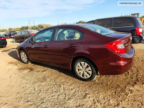 2012 Honda Civic Lx VIN 19XFB2F56CE062730 фото 2