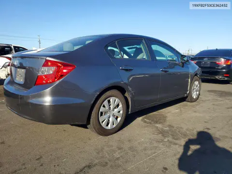 2012 Honda Civic Lx VIN 19XFB2F53CE362452 фото 3