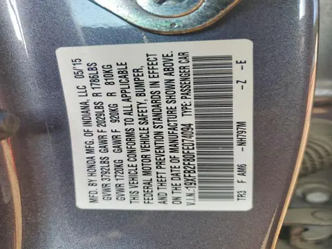 2015 HONDA CIVIC VIN 19XFB2F80FE074094 фото 12