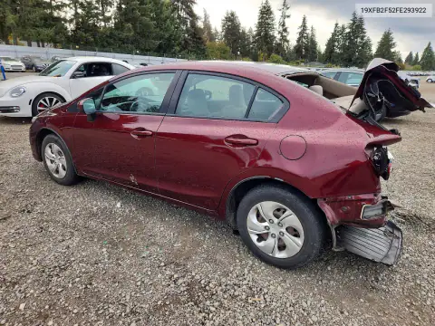 19XFB2F52FE293922 — 2015 Honda Civic, фото 2 с аукциона Copart, Задняя часть