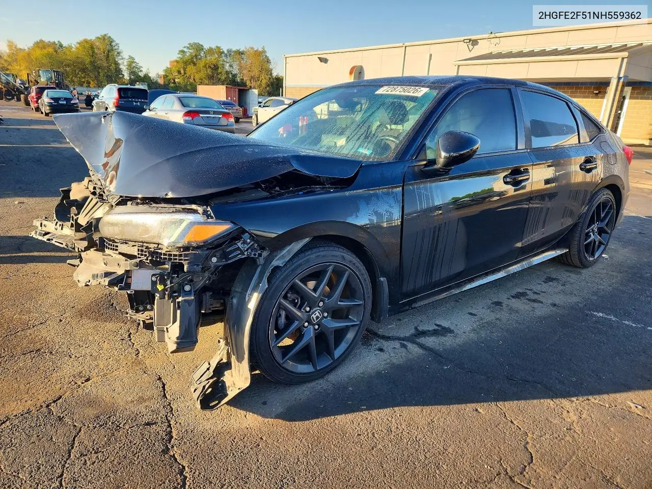 2HGFE2F51NH559362 Honda Civic 2022 — повреждение Передняя часть, фото до ремонта
