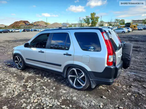 2006 Honda Cr-V Lx VIN SHSRD78566U436116 фото 2