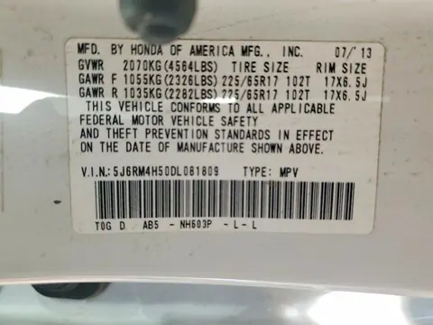 2013 HONDA CR-V VIN 5J6RM4H50DL081809 фото 13