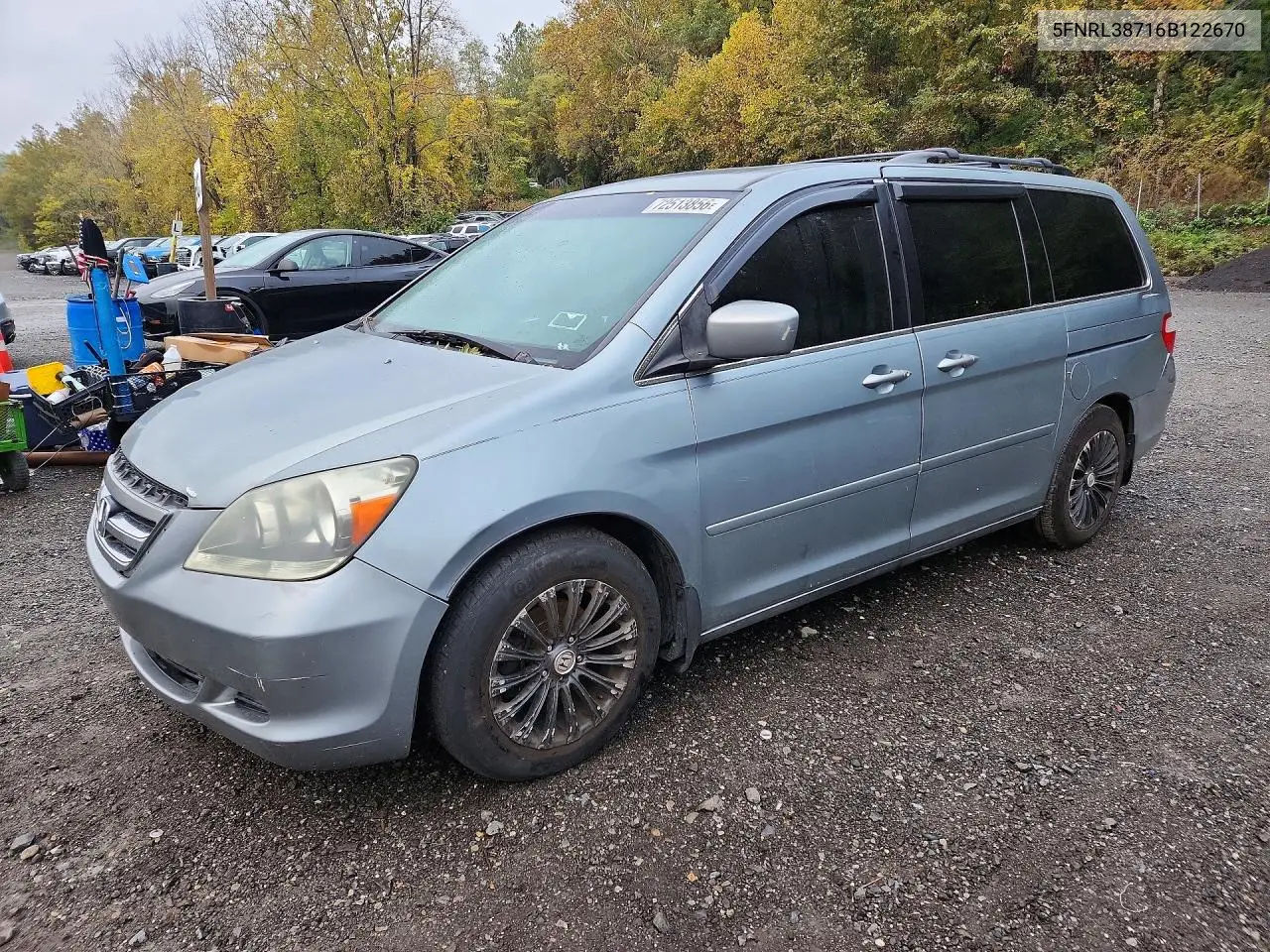 2006 Honda Odyssey Exl VIN 5FNRL38716B122670 фото 1