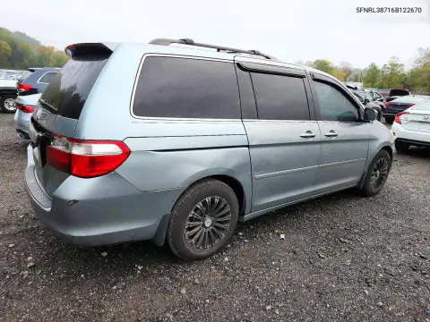 2006 Honda Odyssey Exl VIN 5FNRL38716B122670 фото 3