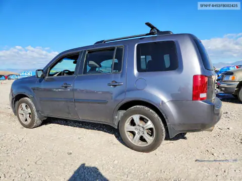 2015 Honda Pilot Exl VIN 5FNYF4H53FB002425 фото 2