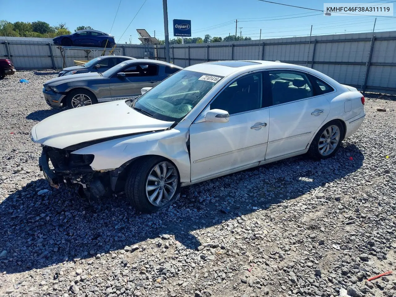 KMHFC46F38A311119 Hyundai Azera 2008 — повреждение Передняя часть, фото до ремонта