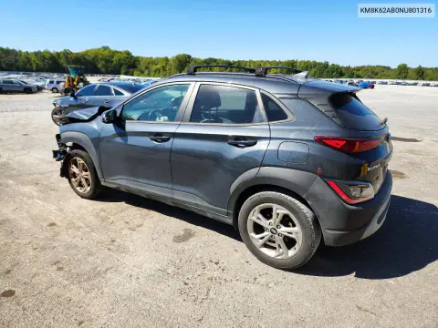 2022 Hyundai Kona Sel VIN KM8K62AB0NU801316 фото 2