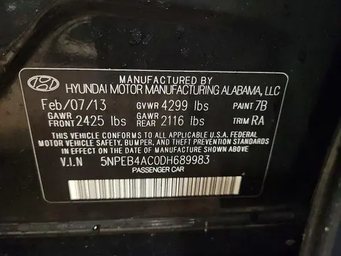 2013 HYUNDAI SONATA VIN 5NPEB4AC0DH689983 фото 12