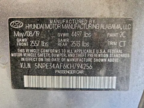 2019 HYUNDAI SONATA VIN 5NPE34AF6KH794256 фото 12