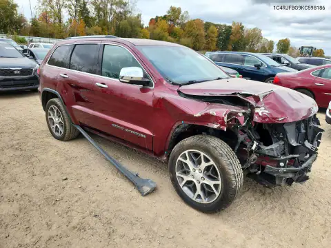 1C4RJFBG9KC598186 — 2019 Jeep Grand Cherokee, фото 4 с аукциона Copart, Передняя часть